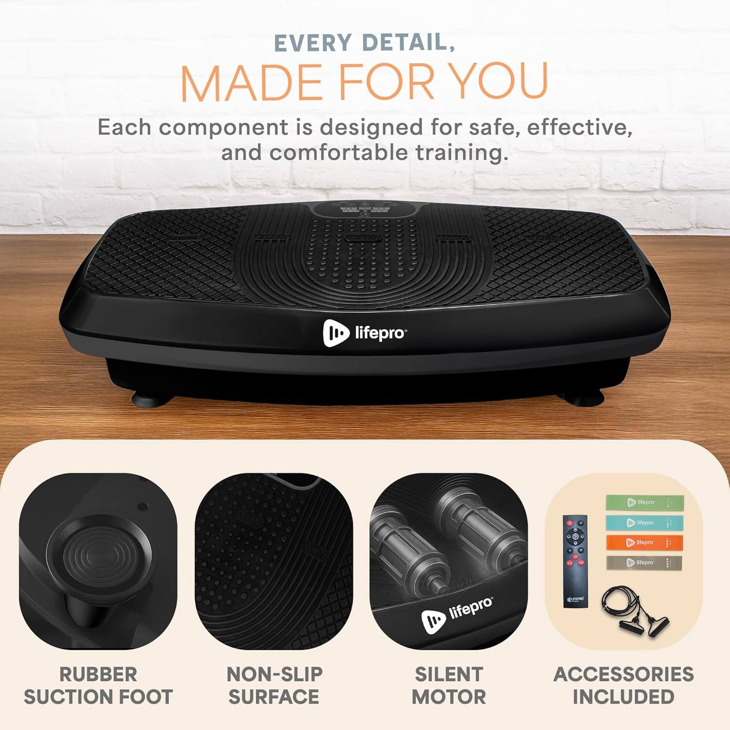 EVERY DETAIL, MADE FOR YOU

Each component is designed for safe, effective, and comfortable training.

- RUBBER SUCTION FOOT
- NON-SLIP SURFACE
- SILENT MOTOR
- ACCESSORIES INCLUDED