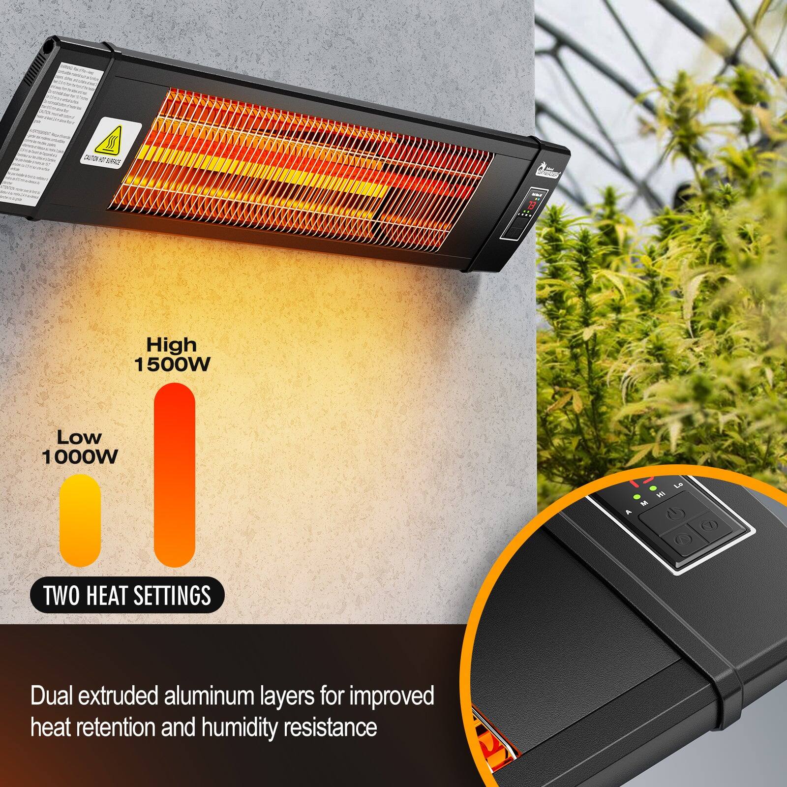 - DATONCERRS
- High 1500W
- Low 1000W
- TWO HEAT SETTINGS
- Dual extruded aluminum layers for improved heat retention and humidity resistance