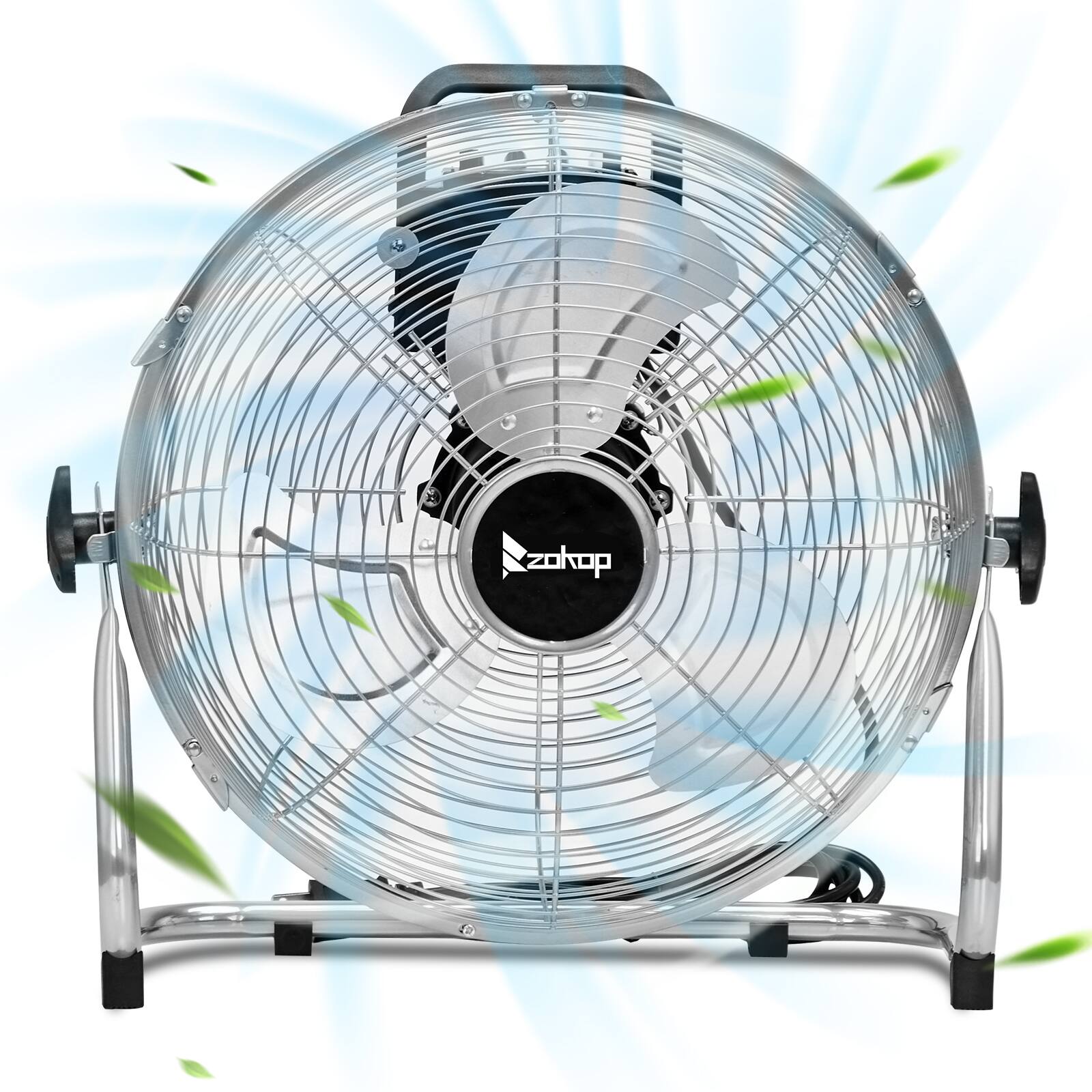 Front. Winado - MFL-300 12" 3-Speed High Velocity Heavy Duty Metal Floor Fan with handle, 3183 CFM, 90°~180°-Degree Tilt, Powerful - Silver.