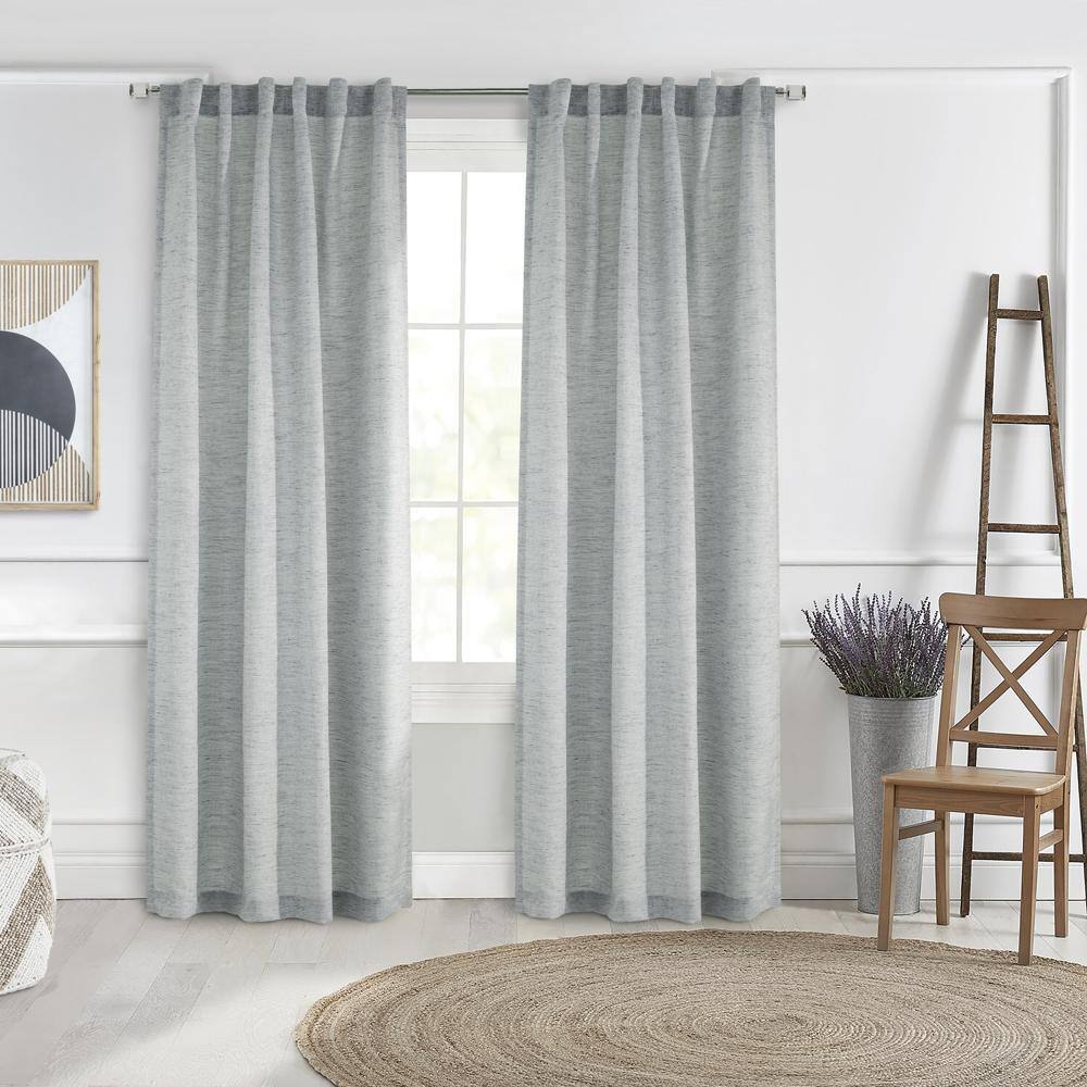 Angle. Commonwealth Home Fashions - Commonwealth Danbury Dual Header Curtain Panel - 52x95" Blue - Blue.