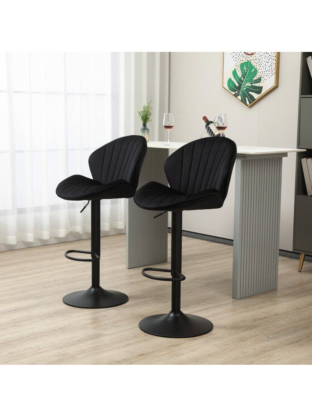 Alt View 2. Trinkets Crazed - Adjustable Swivel Gold Bar Stools Set Of 2, Counter Height With Backs, Velvet Island Chairs For Kitchen Home Decor - Black.