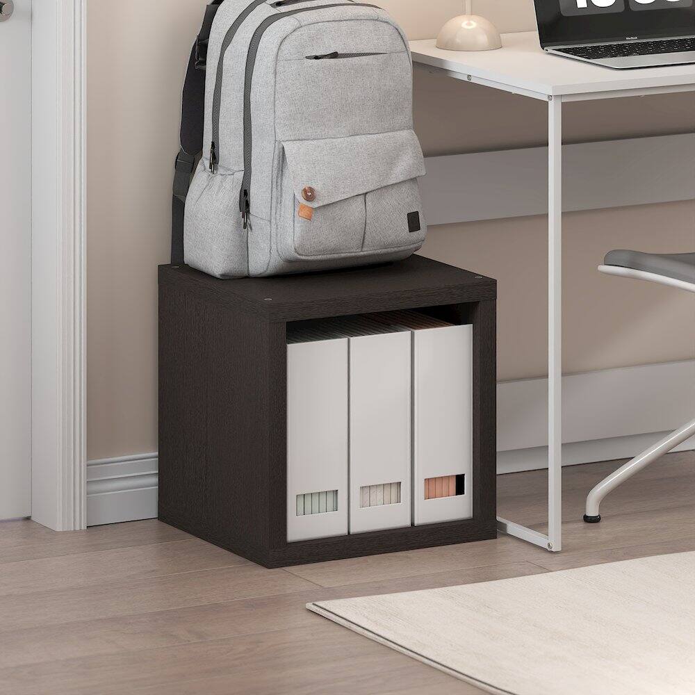Back. Furinno - CUBICLE Book Shelf, Bookshelf, Cube Storage Organizer Bookcase with Open Back, for Living Room, Bedroom, Home Office - Black Dark Oak.