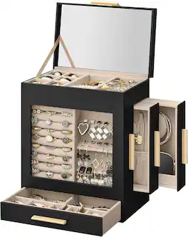 Stamp n Camp - SONGMICS Jewelry Box with Glass Window, 5-Layer Jewelry Organizer with 3 Side Drawers, Jewelry Storage, with Big Mirr...