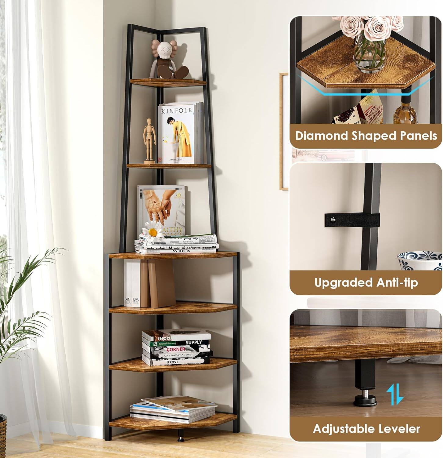 KINFOLK WHITE Diamond Shaped Panels  
Upgraded Anti-tip  
Adjustable Leveler