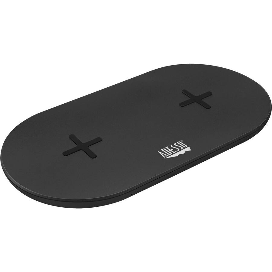 Alt View 5. Adesso - Adesso 15W Max Qi-Certified Dual 2-Coil Wireless Fast Charging Pad - 12 V DC Input - Overcharge Protection - Black.