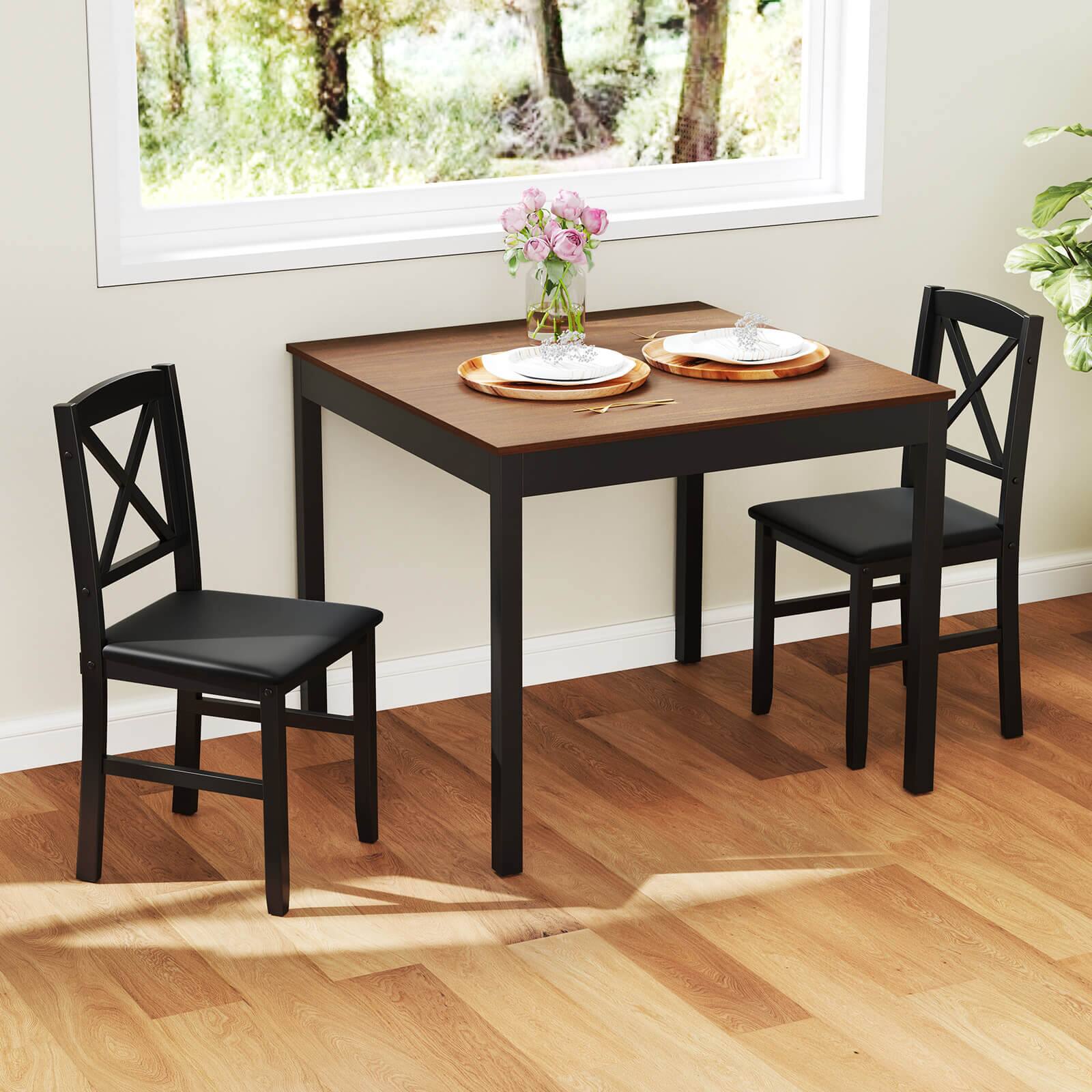 Alt View 1. Costway - Costway 3 PCS Dining Table Set Wooden Square Kitchen Table with 2 Upholstered Chairs - Brown.