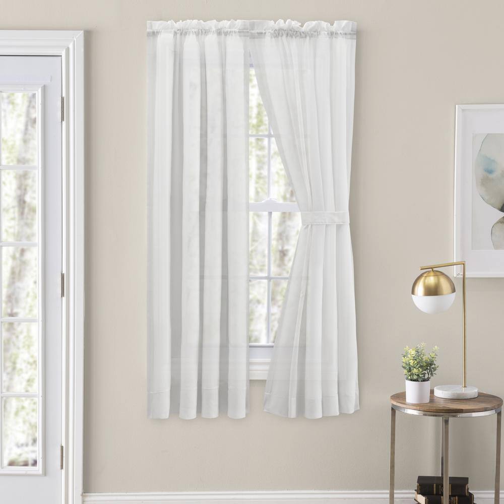 Angle. Ellis Curtain - Ellis Curtain Cotton Voile 1.5" Rod Packet Tailored Curtain Panel Pair for Windows 80" x 72" White - White.