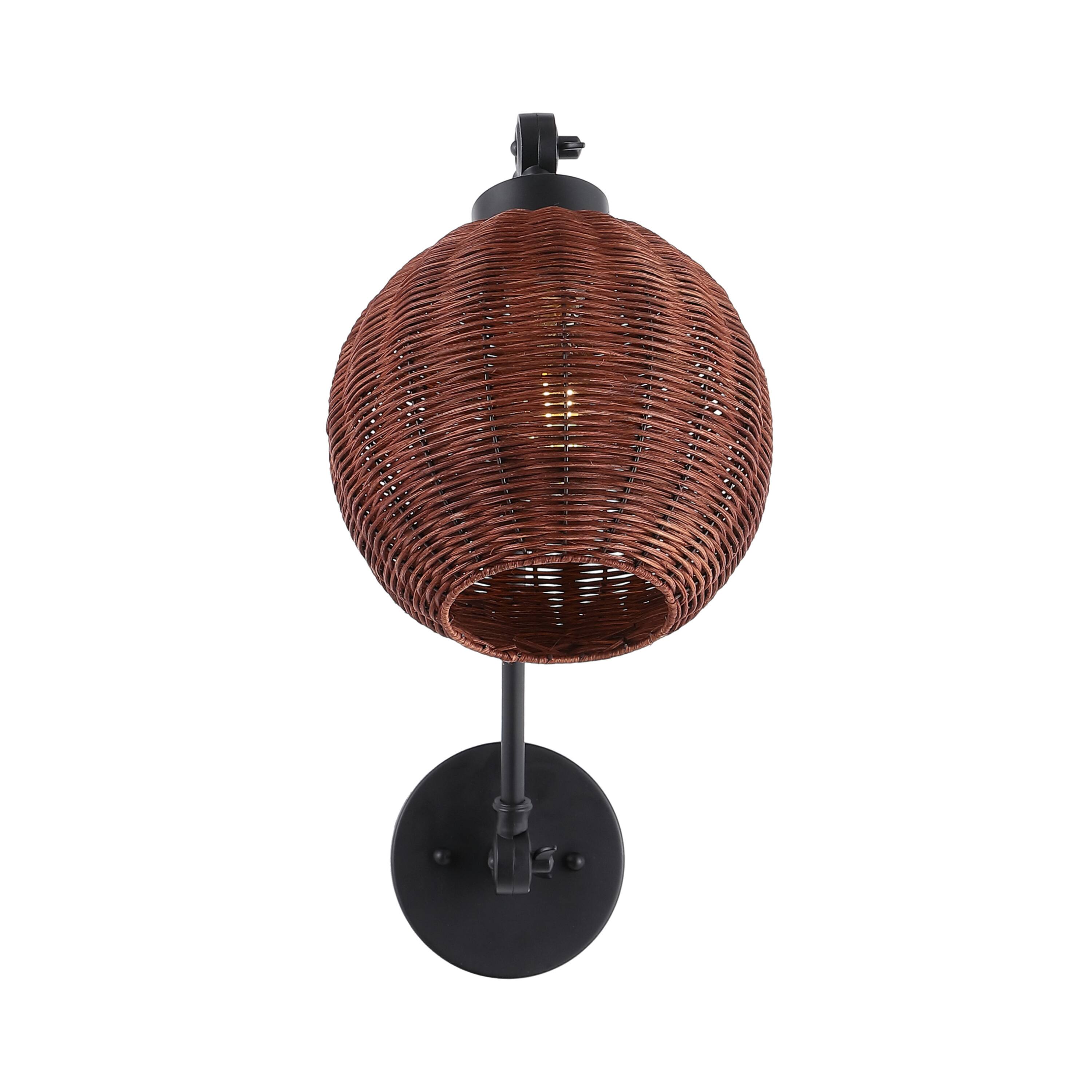Alt View 9. Jonathan Y - Lyla 22" 1-Light Mid-Century Vintage Rattan Globe Swing Arm LED Sconce, Dark Brown/Black - Black/Dark brown.