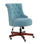 Front. Linon Home Décor - Scotmar Plush Button-Tufted Adjustable Office Chair With Wood Base - Aqua.
