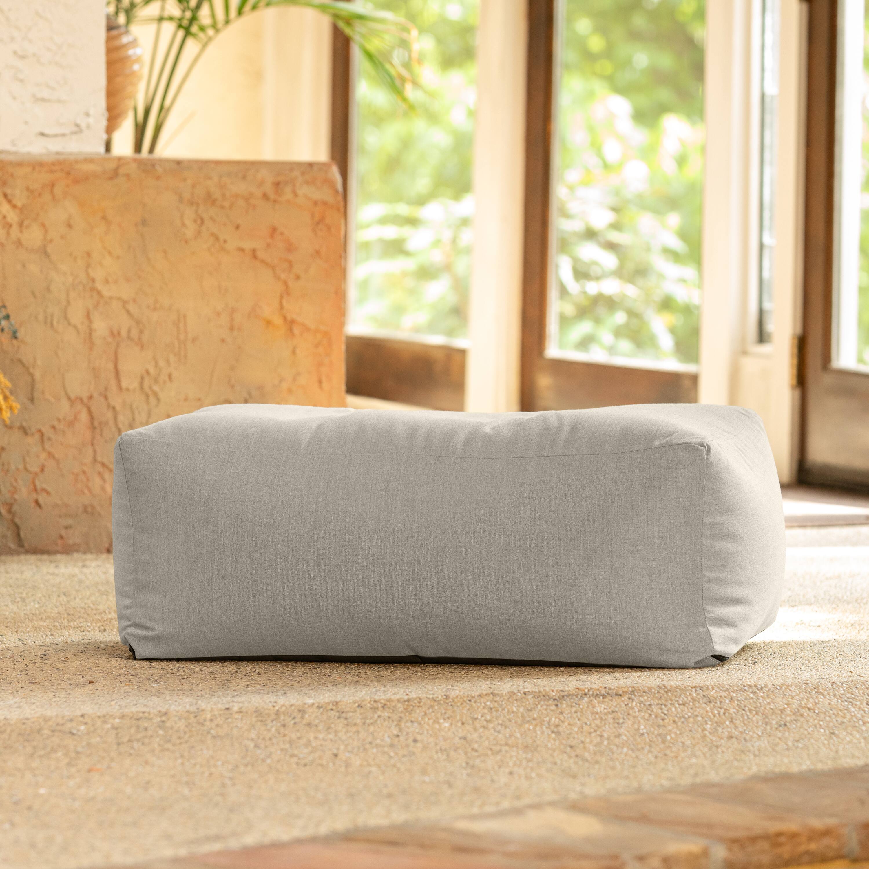 Alt View 1. Jaxx - Coza Ottoman - Large Outdoor Pouf & Footrest - Sunbrella, Flax - Flax.