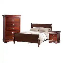 Manhattan Lane - Poy Three Piece Full Size Bedroom Set, Metal Hanging Pulls - Dark Cherry Brown