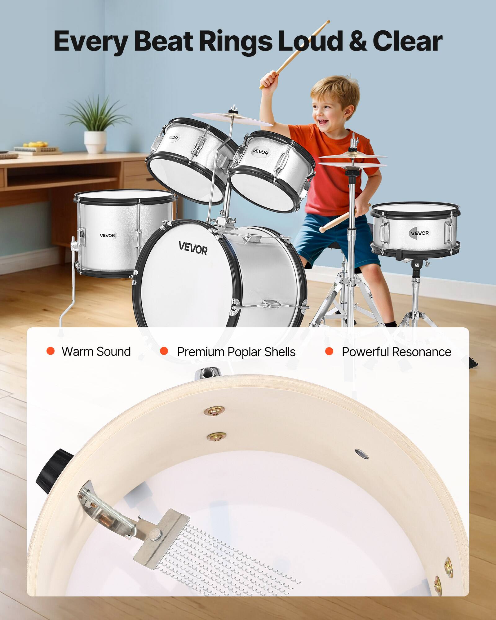 Every Beat Rings Loud & Clear

- Warm Sound
- Premium Poplar Shells
- Powerful Resonance