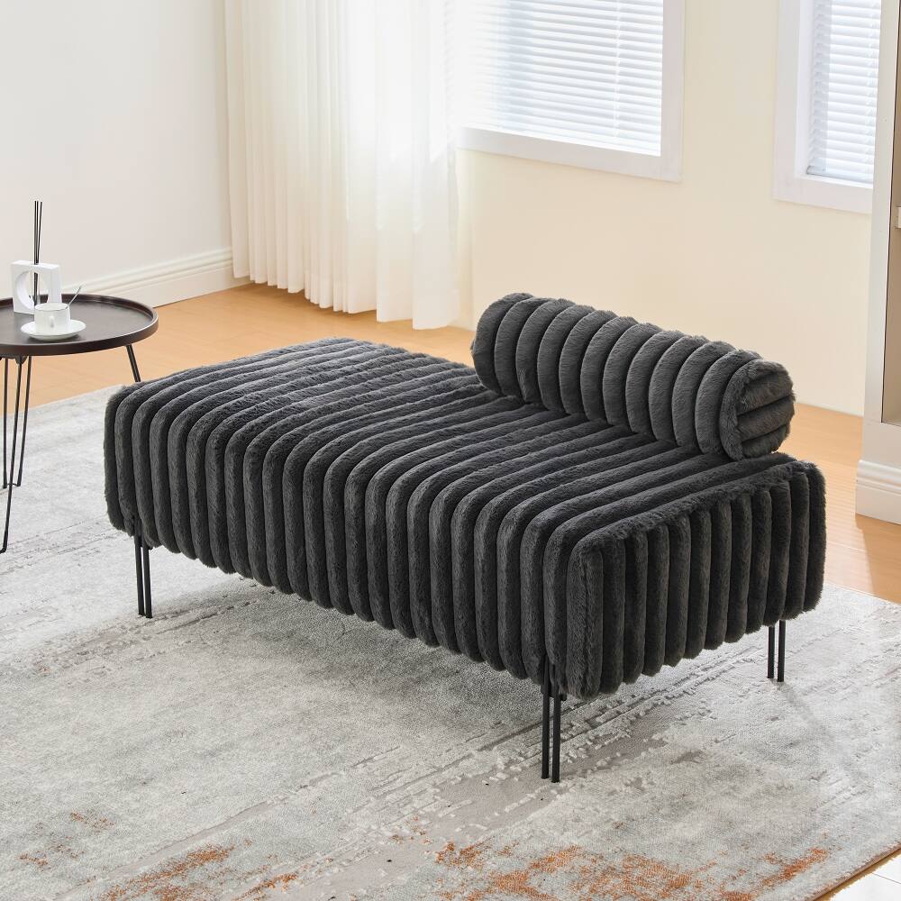 Alt View 2. Ropilly - Ropilly Upholstered Bedroom Bench Mini Loveseat with Adjustable Back Faux Fur End of Bed Small Sofa Charcoal - Charcoal.