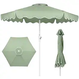 Best Choice Products - 7.5ft Patio Market Umbrella with Wavy Trim, Fade-Resistant, Crank & Tilt, Wind Vent - Sage Green