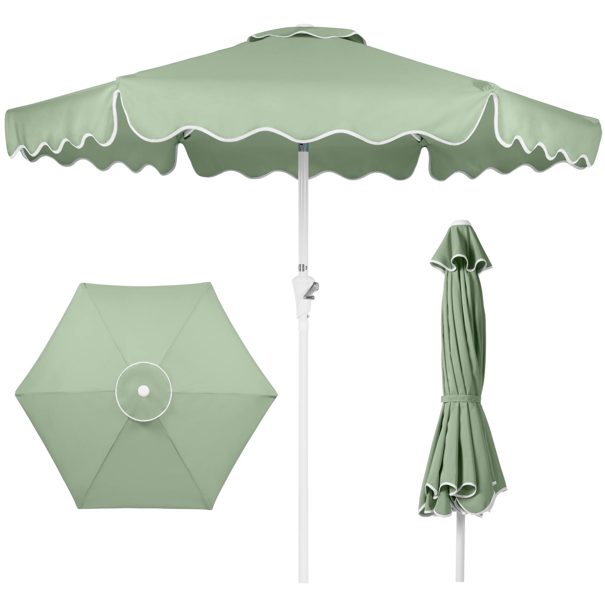 Front. Best Choice Products - Best Choice Products 7.5ft Patio Market Umbrella with Wavy Trim, Fade-Resistant, Crank & Tilt, Wind Vent - Sage Green - Sage Green.