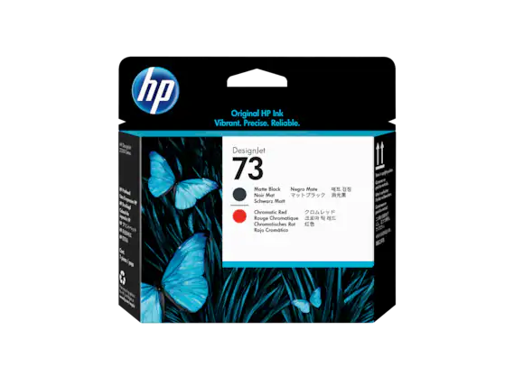 Original HP Ink
Vibrant. Precise. Reliable.
DesignJet 73
Matte Black
Negro Mate
Noir Mat
Schwarz Matt
Matte Black
Chromatic Red
Rouge Chromatique
Chromatisches Rot
Rojo Cromático