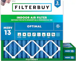 Filterbuy - 22x22x2 MERV 13 Smoke & Allergy Defense, Electrostatic Pleated HVAC AC Furnace Air Filters Replacement (3-Pack) - Blue