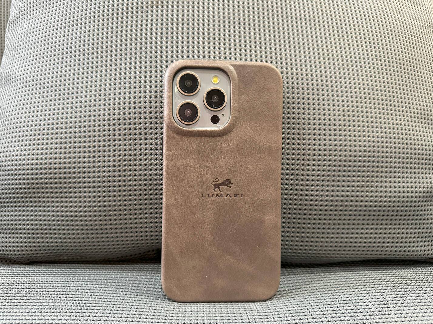 Alt View 1. LUMAZI - Handmade, Full Grain Leather, MagSafe iPhone 16 Pro Max Case - Taupe.