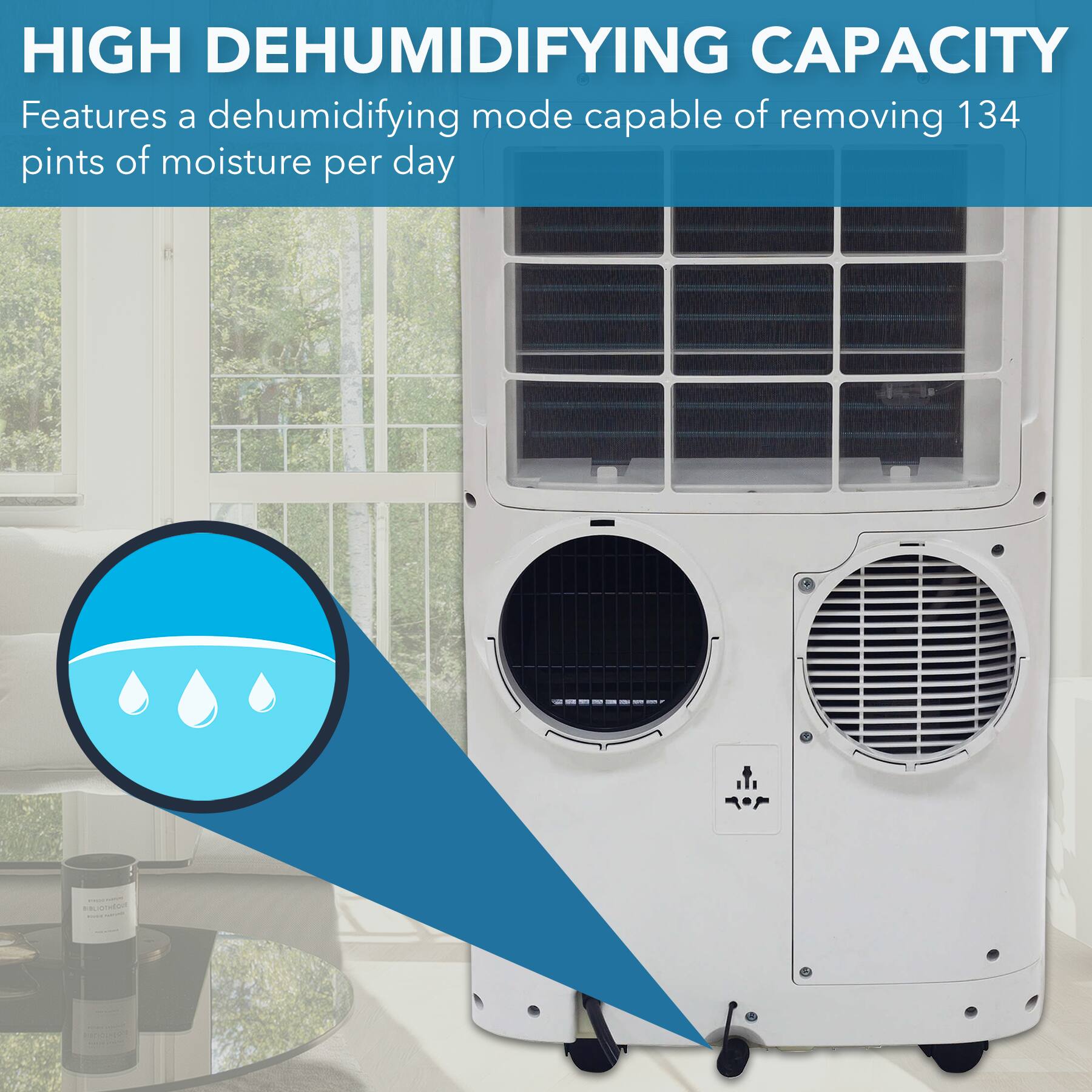 Left. Whynter - ARC-147WFH 400 Sq.Ft Dual Hose Portable Air Conditioner with 8200 BTU Heater and with HEPA Filter - White.