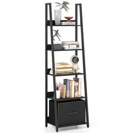 Costway - 1 PCS 5-Tier Ladder Bookshelf, Modern Freestanding Bookcase with Removable Fabric Drawer - Black