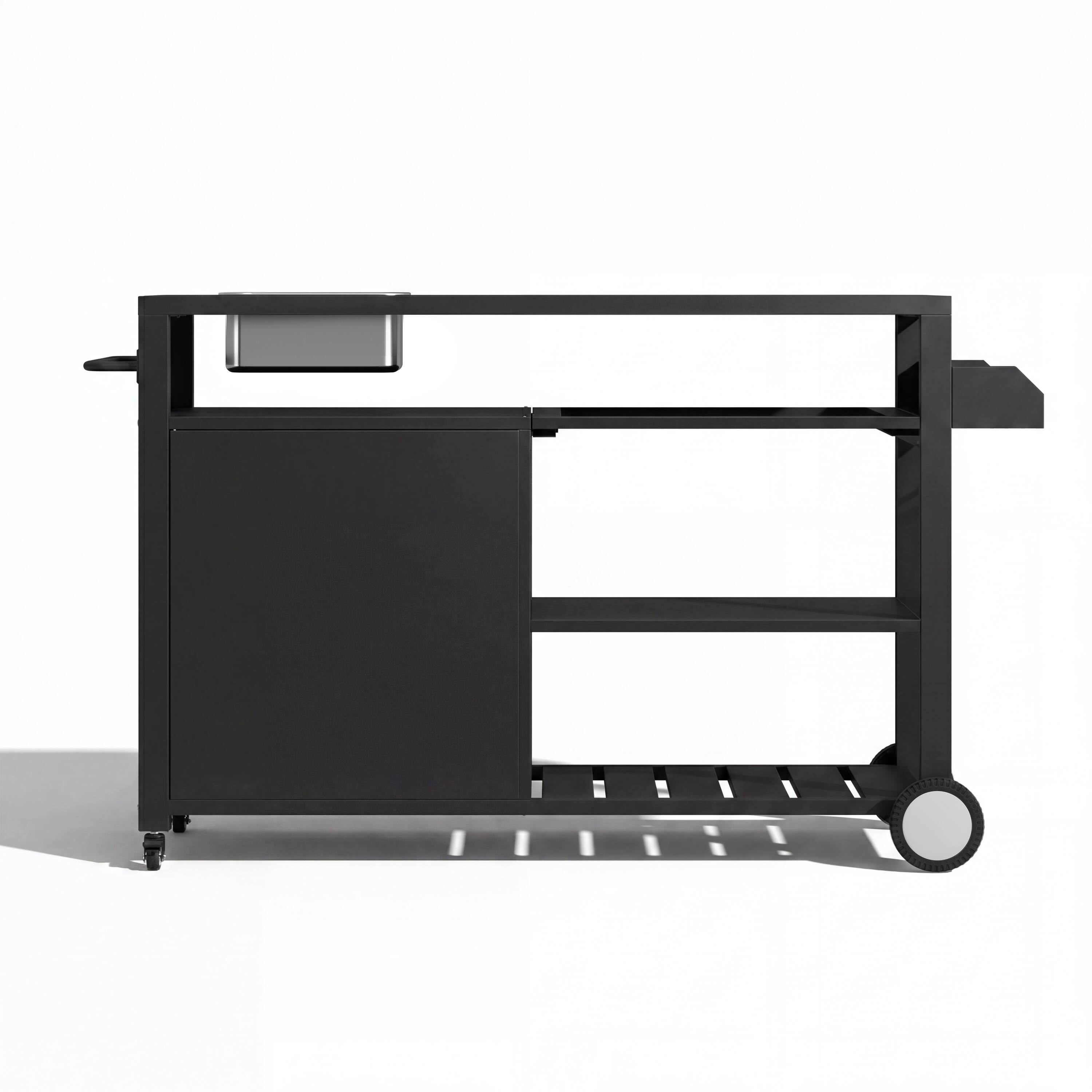 Alt View 8. Famapy - Heavy-Duty Outdoor Kitchen Cart & BBQ Prep Table, Black Metal with 304 Stainless Steel Ice Bin & Wheels for Patio - Black.