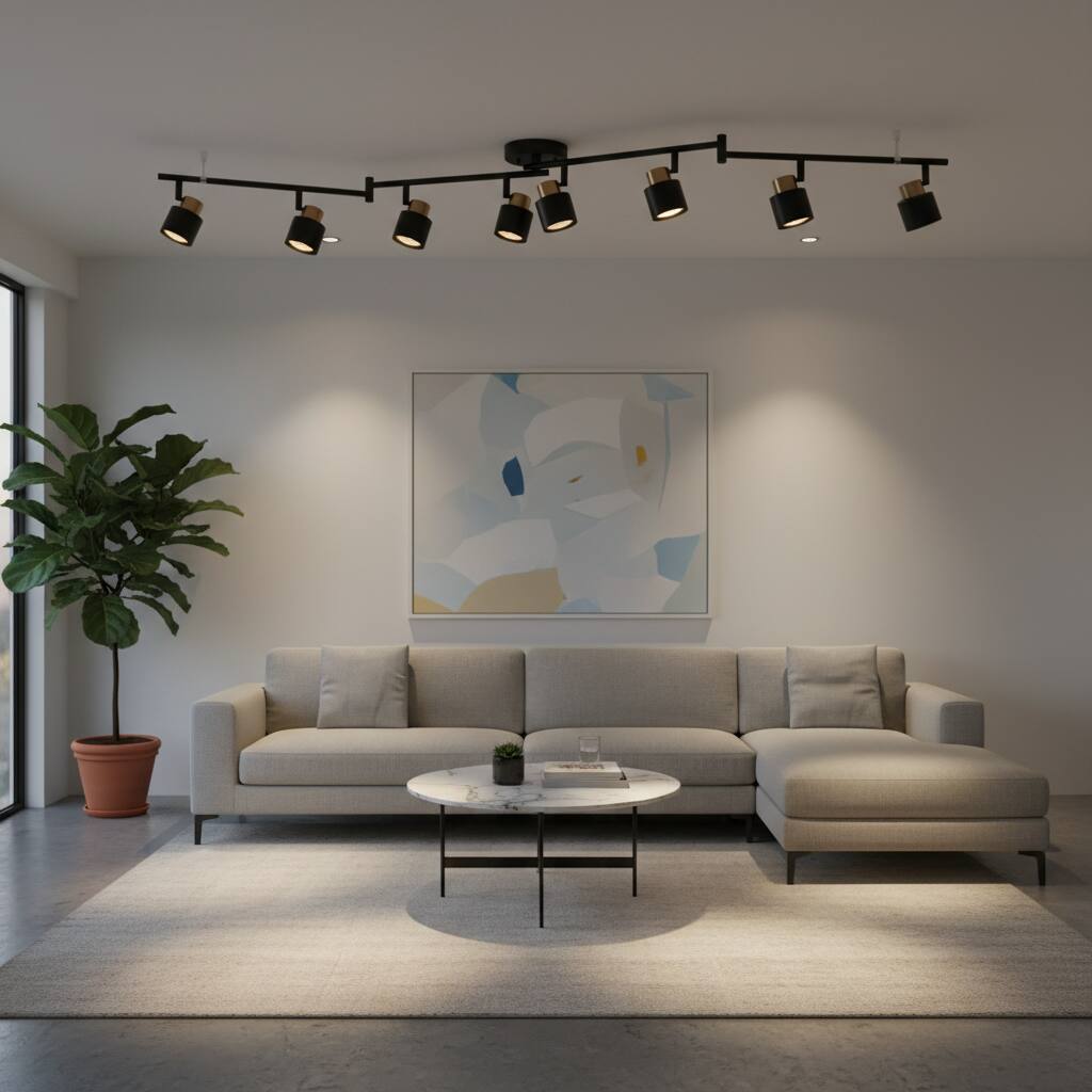 Back. Dazzed Corner - 8-Light Foldable Track Lighting, Adjustable Ceiling Spotlight - Black.