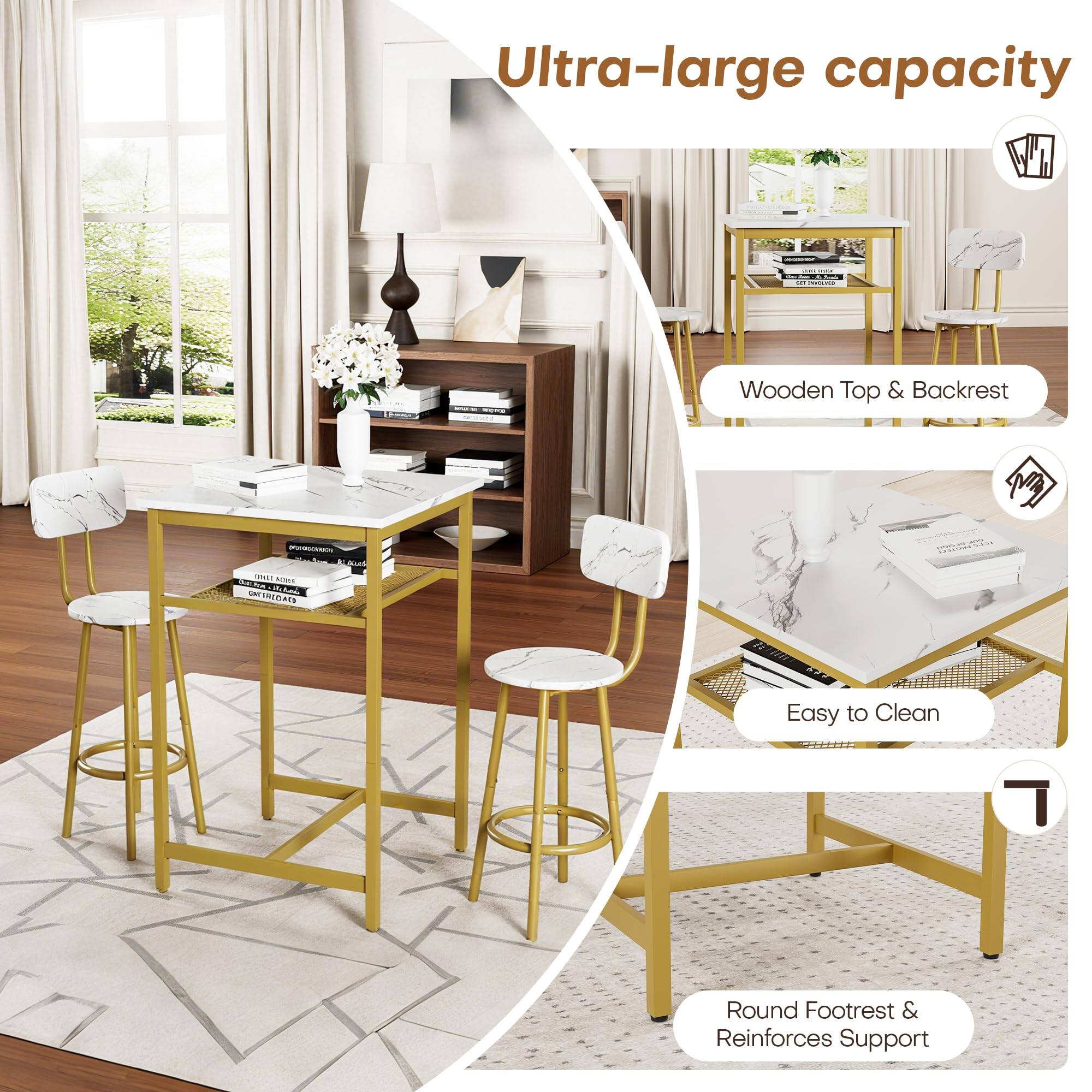 Ultra-large capacity

Wooden Top & Backrest

Easy to Clean

Round Footrest & Reinforces Support