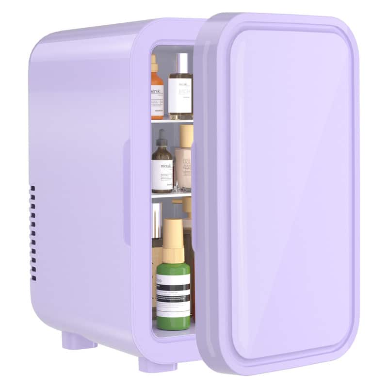 YASHE - 6L Mini Fridge, 8-Can Portable Thermoelectric Cooler & Warmer for Home, Office, Dorm, Car – AC/DC - Purple