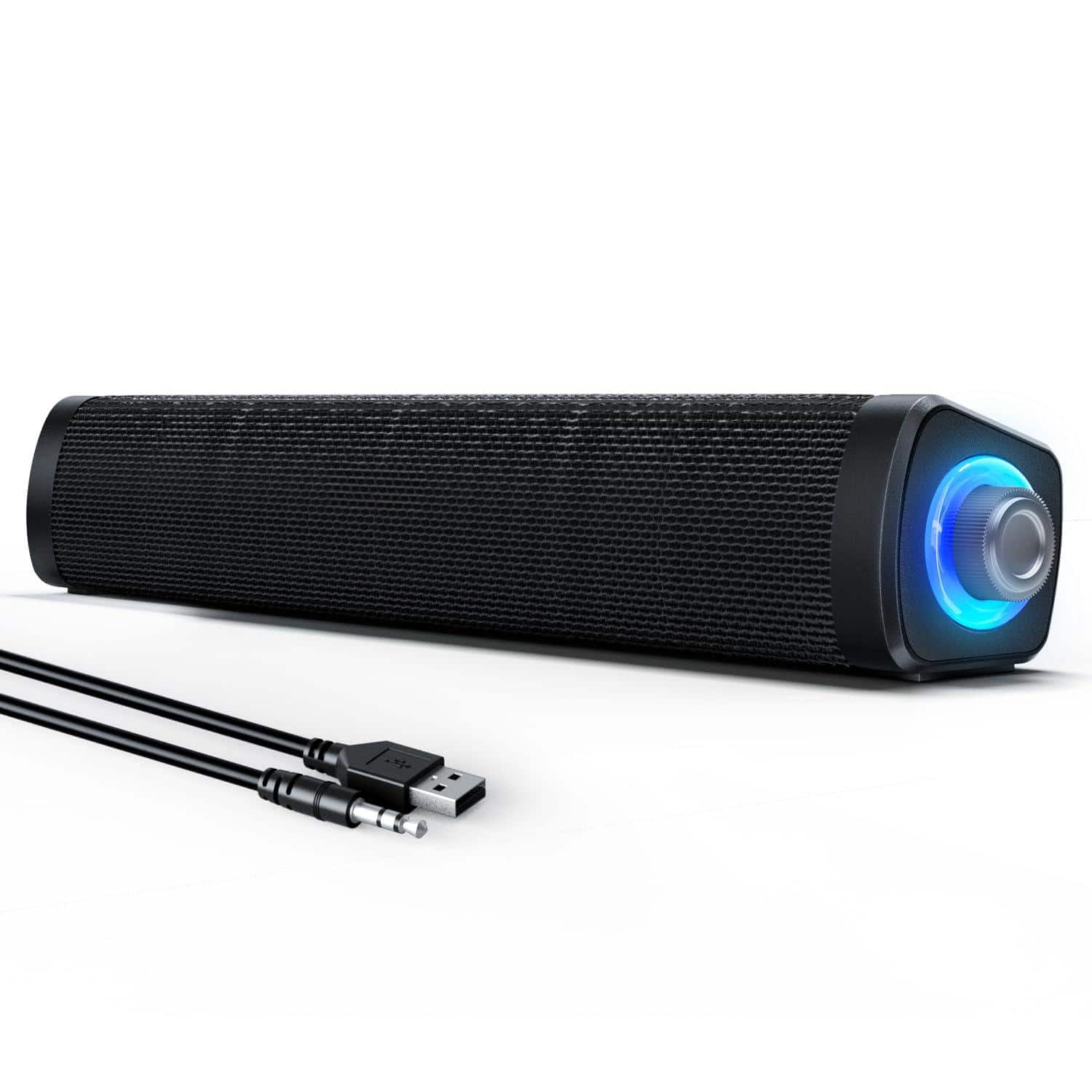 Cozy Serene - Led Usb Light Usb Computer Speakers With 3.5 Mm Aux Wired & Colorful Led Lights Button Surround Sound Portable Soundbar - Default