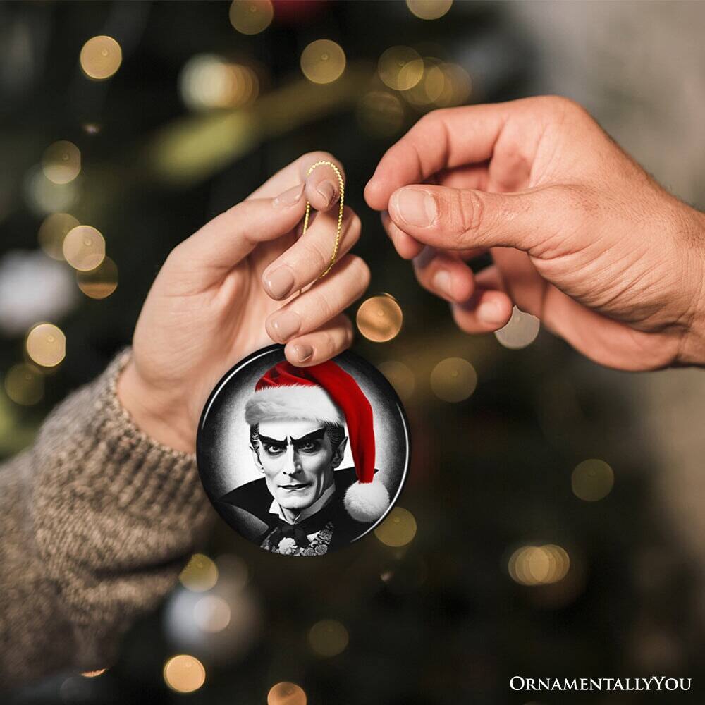 Alt View 1. OrnamentallyYou - Vintage Dracula with a Santa Hat Ceramic Ornament Horror Themed Christmas Decor for Halloween Tree - Multi-colored.