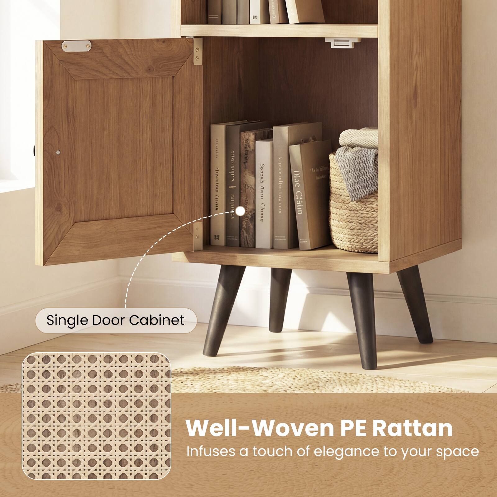 CHIVING  
Innovative SCHANG 12

Sooools Cloone  
vitvan.com NING GUISAD  
MaGural Dlac Clalm  
Single Door Cabinet  
Well-Woven PE Rattan Infuses a touch of elegance to your space