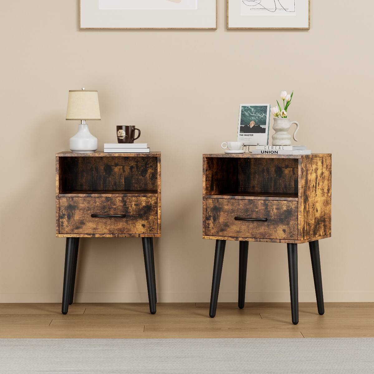 Loheer Two Piece Nightstand Set, Modern Nightstand with Storage Drawer ...
