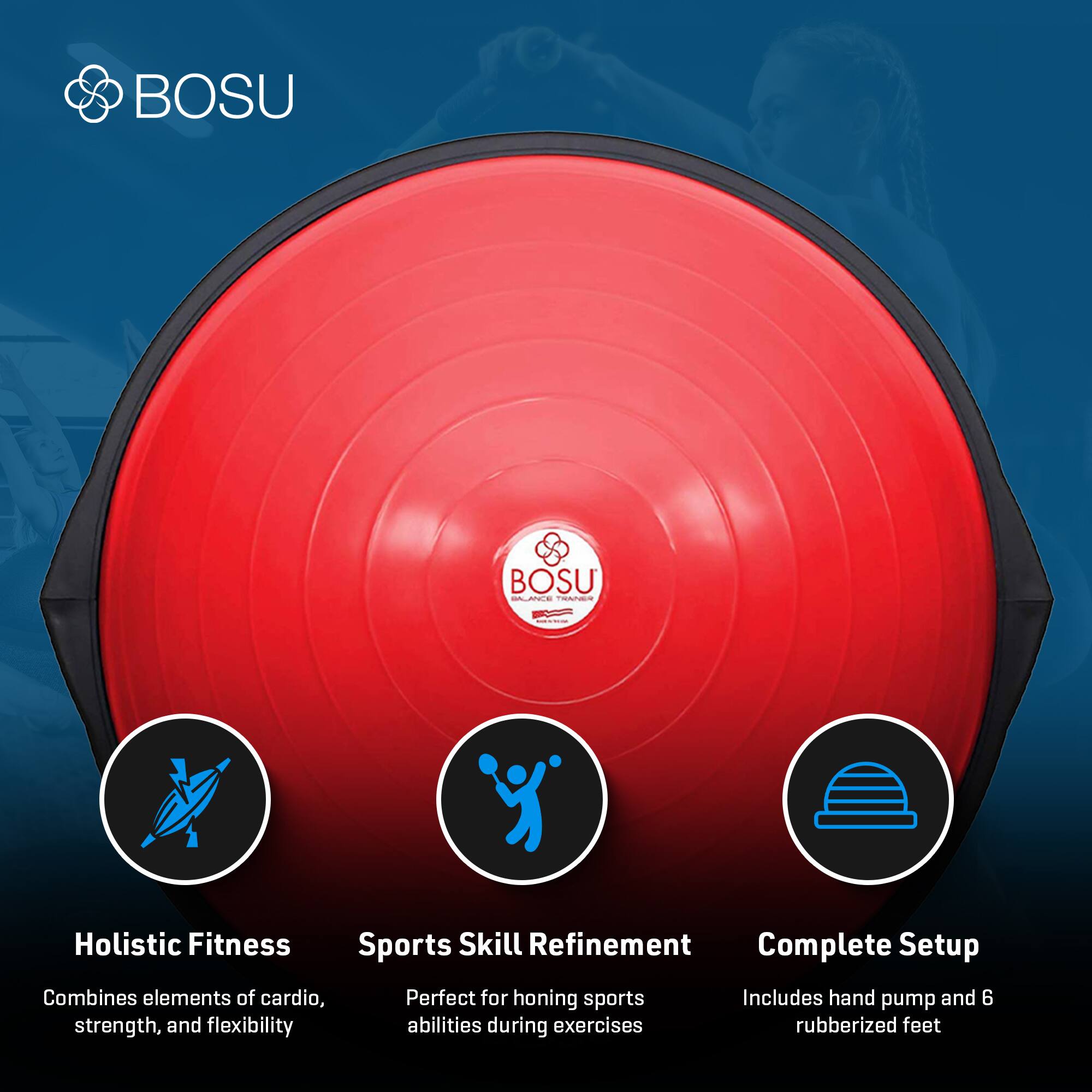 BOSU Balance Trainer: A Holistic Fitness Sports Skill Refinement Complete Setup

- Combines elements of cardio, strength, and flexibility
- Perfect for honing sports abilities during exercises
- Includes hand pump and 6 rubberized feet