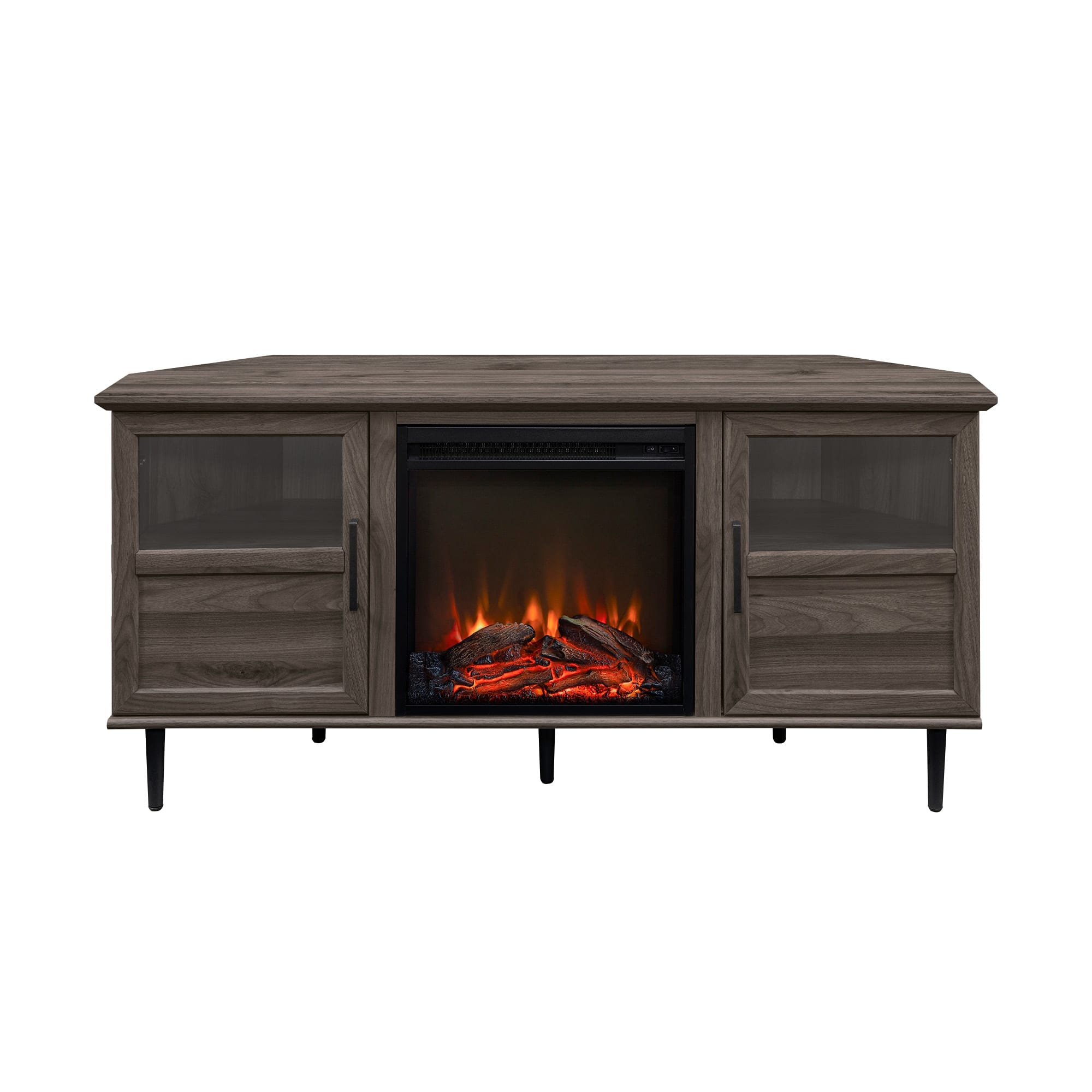 Front. Walker Edison - Contemporary Corner Fireplace TV Stand for Most TVs up to 65” - Slate Grey/Black.