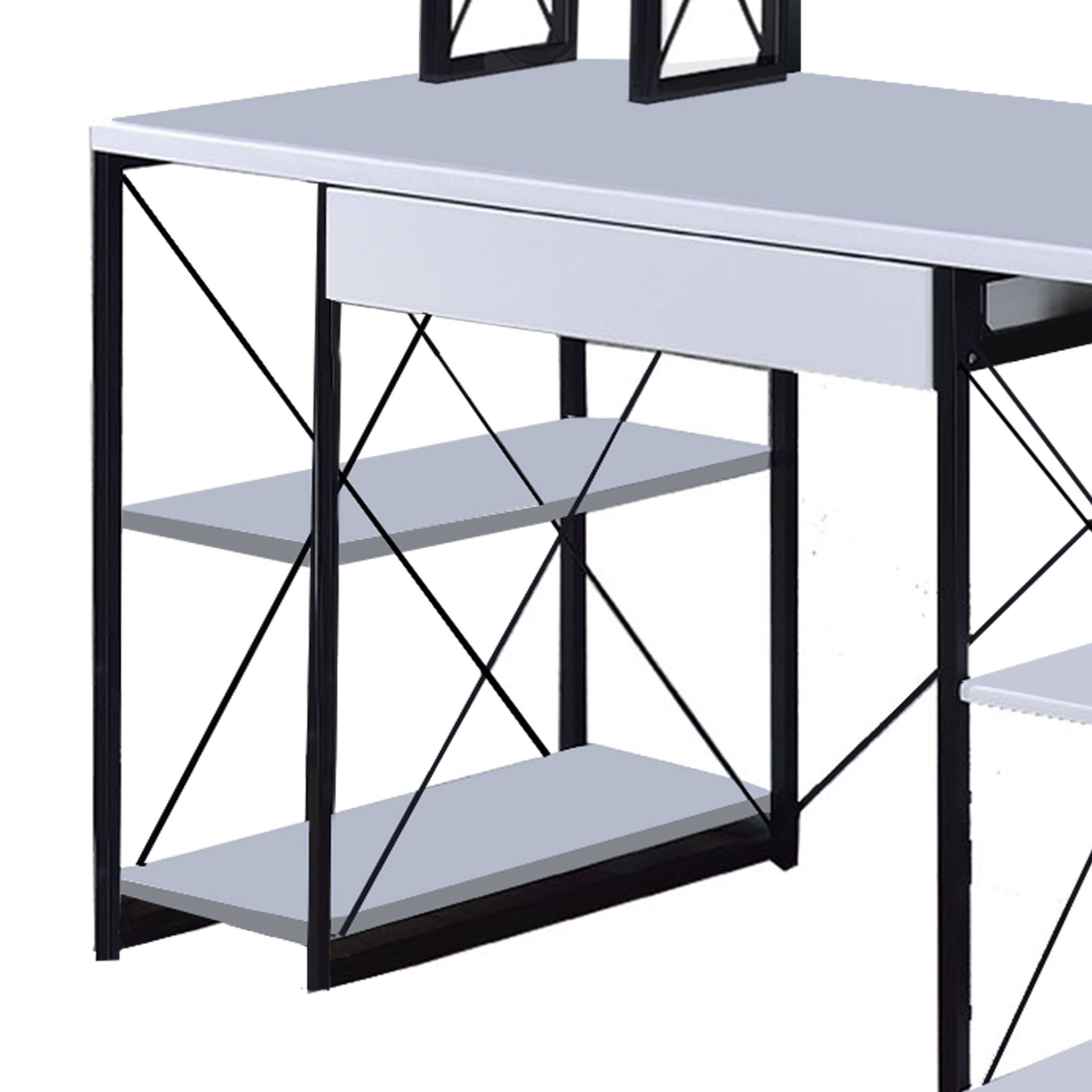 Left. Manhattan Lane - Industrial Style Desk with 4 Open Selves and Bookcase Hutch, White - White.