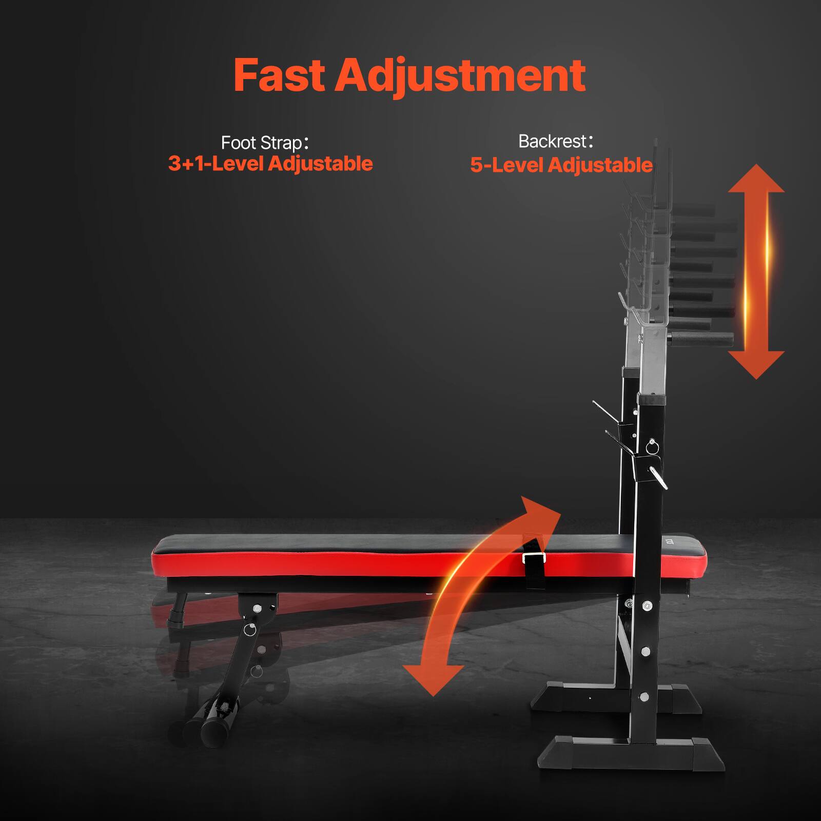 Fast Adjustment

Foot Strap:  
3+1-Level Adjustable

Backrest:  
5-Level Adjustable