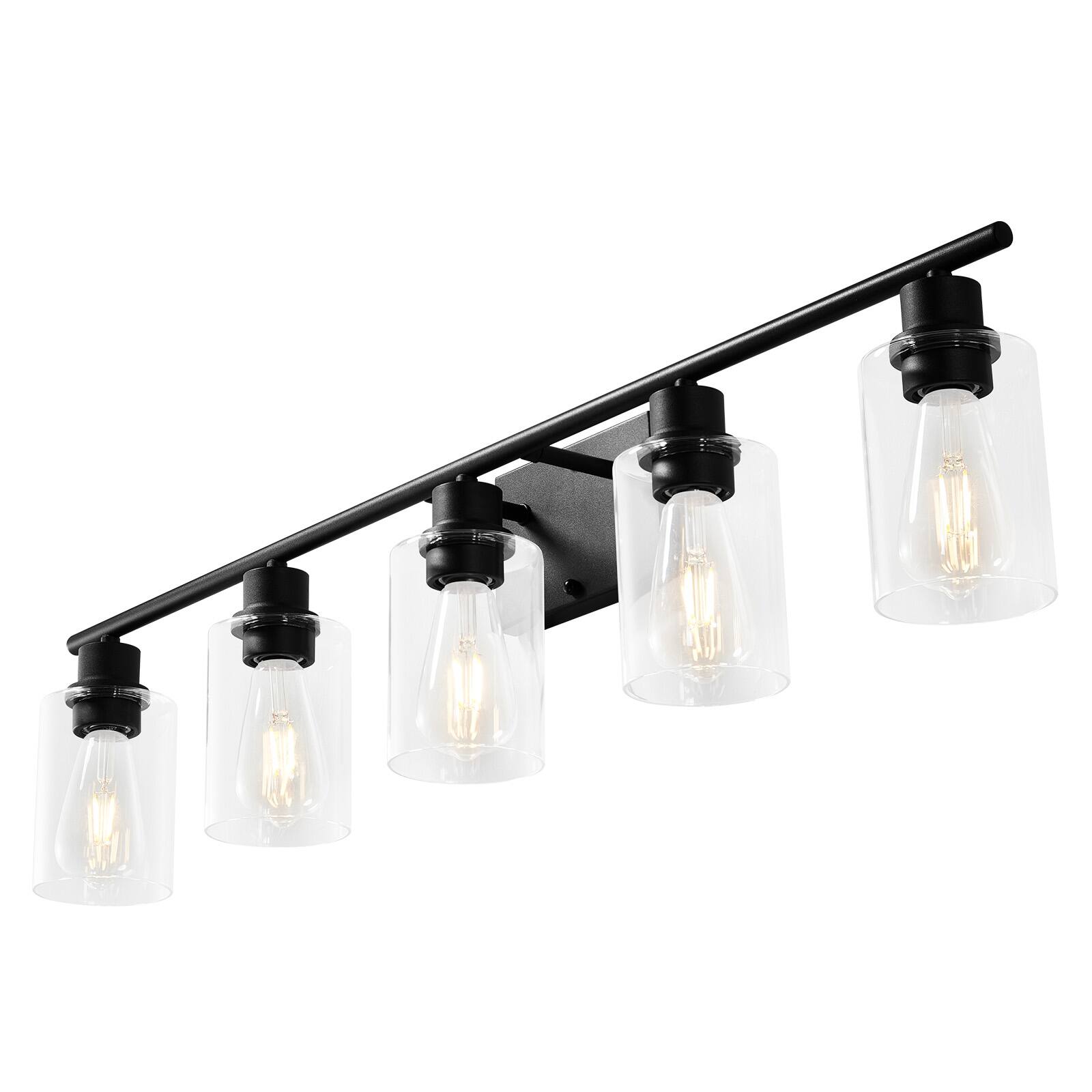 Alt View 5. VEVOR - 5-Light Bathroom Vanity Lights, 37.1-Inch, Modern Light Fixtures Above Mirror with Clear Glass Shade, 60W - Black.