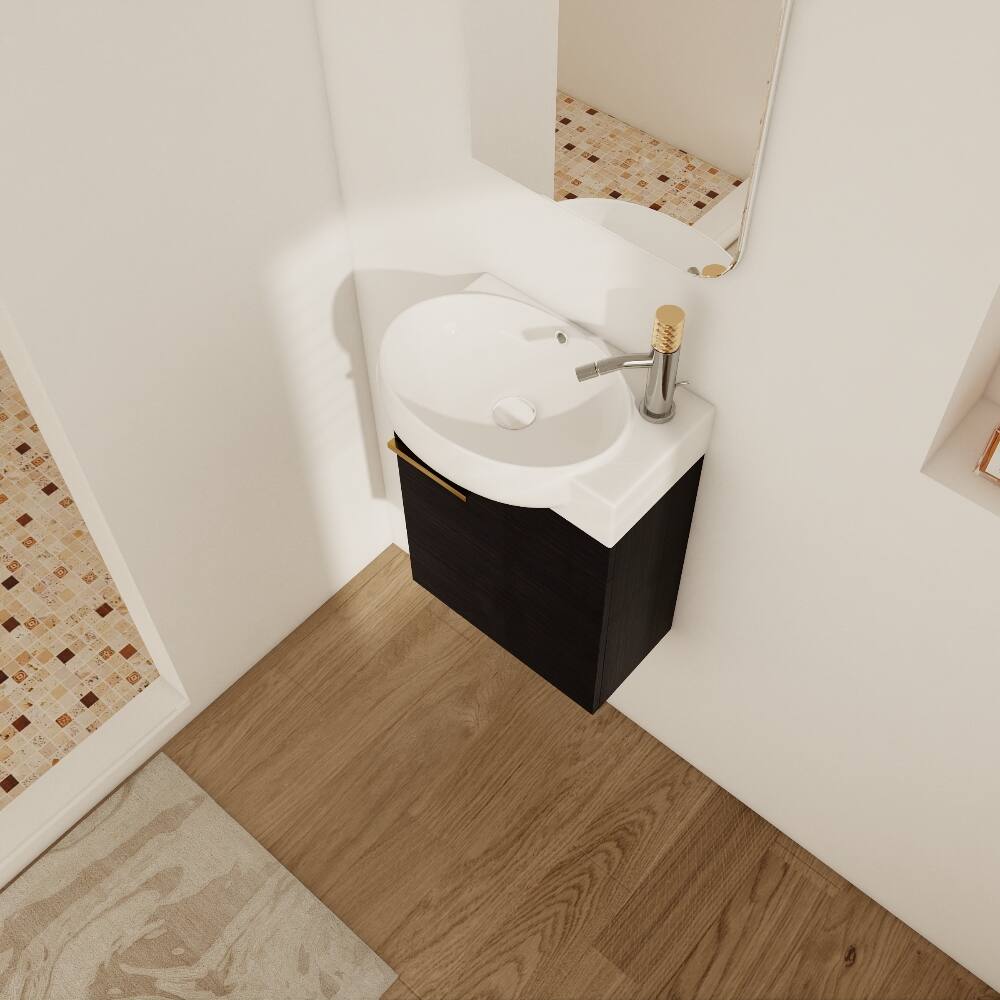 Alt View 2. Loheer - Loheer 16 inch bathroom vanity with sink Black Chestnut Compact Wall Mounted Vanity - Black Chestnut.