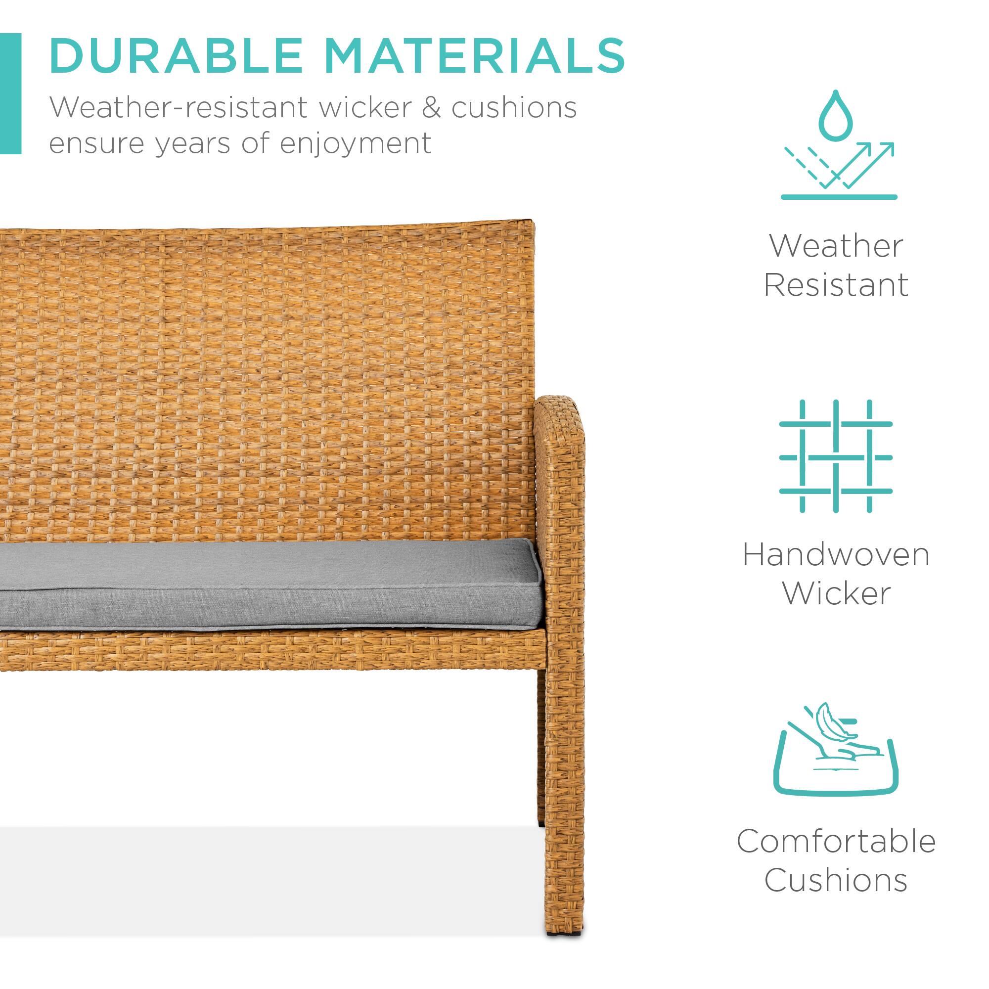 DURABLE MATERIALS  
Weather-resistant wicker & cushions ensure years of enjoyment  

Weather Resistant  
Handwoven Wicker  
Comfortable Cushions