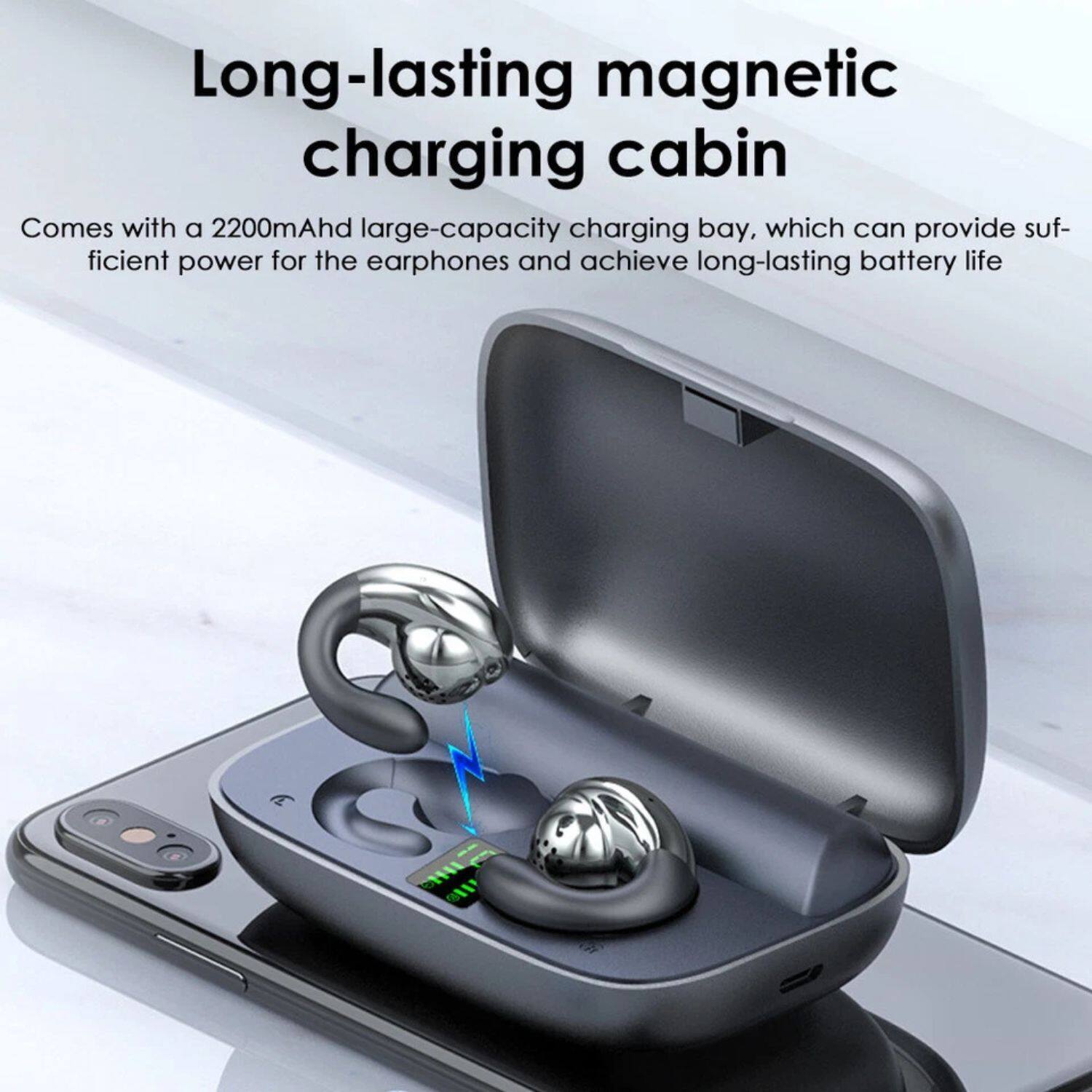 Long-lasting magnetic charging cabin

Comes with a 2200mAh large-capacity charging bay, which can provide sufficient power for the earphones and achieve long-lasting battery life