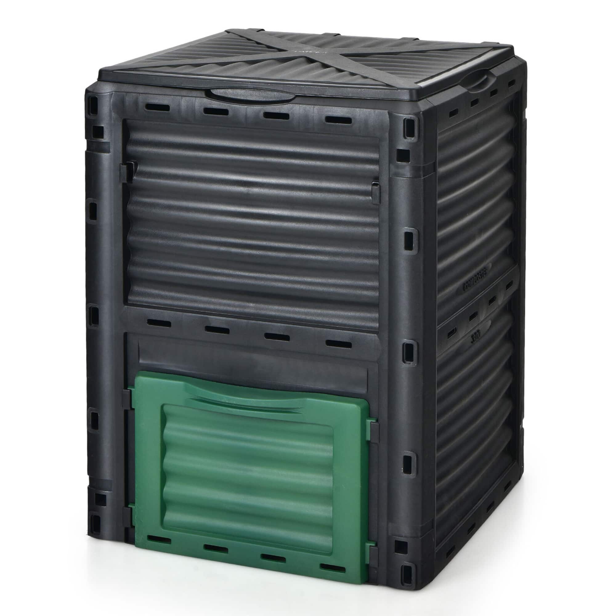 Gymax - 80 Gallon Compost Bin Garden Waste Container Grass Food Trash Barrel Fertilizer - Black, Green