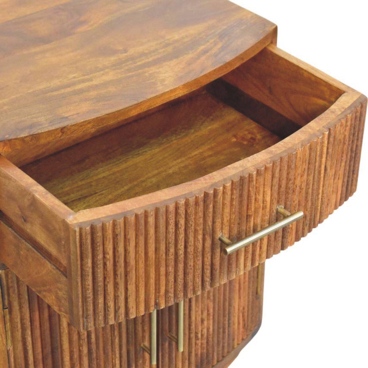 Alt View 1. Artisan Furniture - Artisan Furniture Solid WoodSolid Wood Curved Ribbed Bedside with Drawer - Brown.