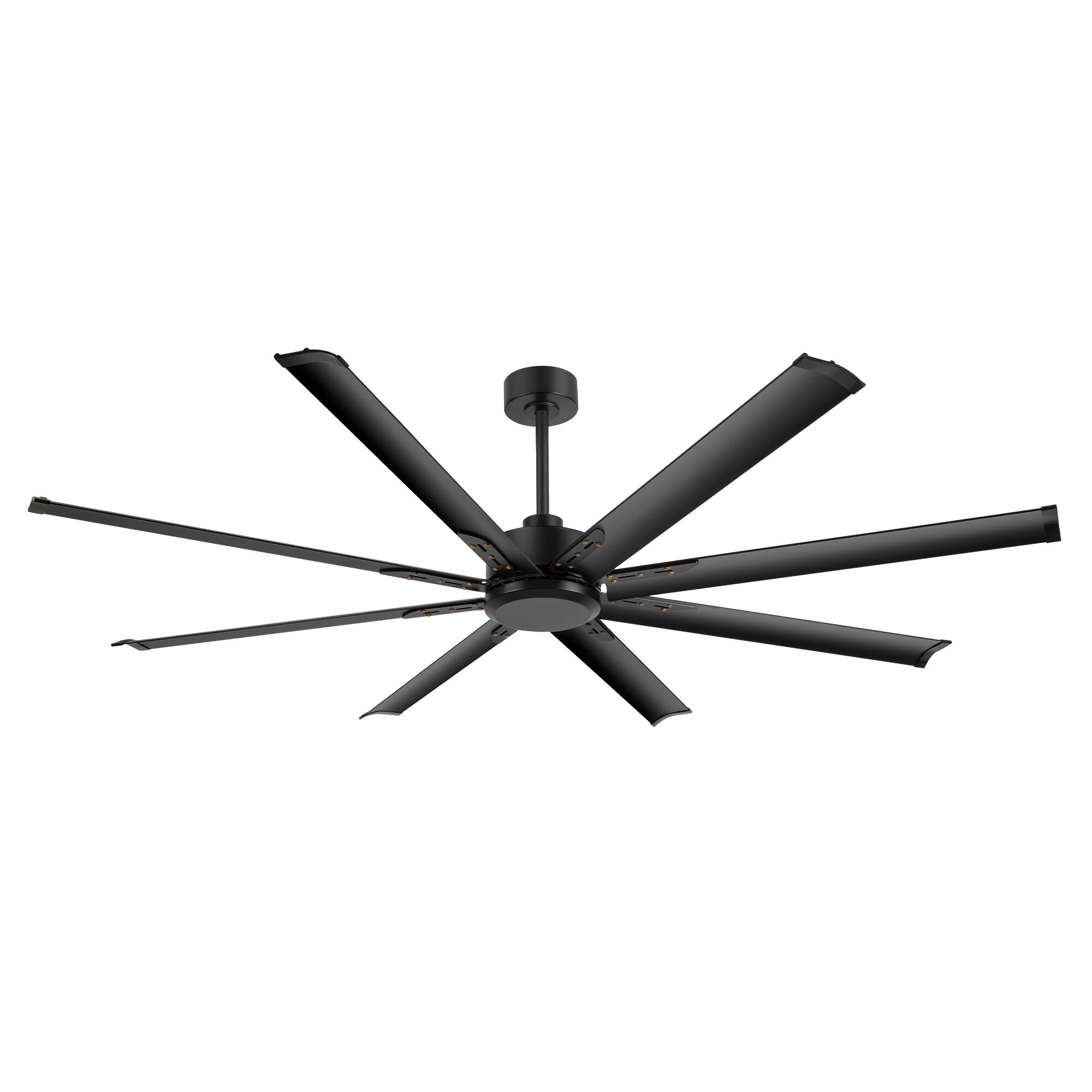 Angle. Breezary - 72-In Large Ceiling Fan with 8 Aluminum Blades, DC Motor, 6-Speed Remote with Timer, 2 Downrods, Light/No Light Option - Black (Without Light).