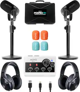 MOVO - PodPro-TH Portable Podcasting Bundle for 2 for Smartphones and Computers