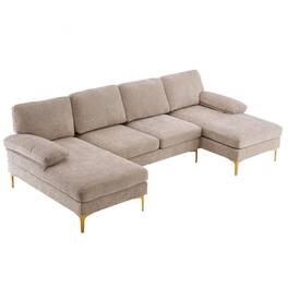 Winado - 4 Seater U Shape Sectional Sofa Set with Two Chaise Living Room Furniture Couch - Camel