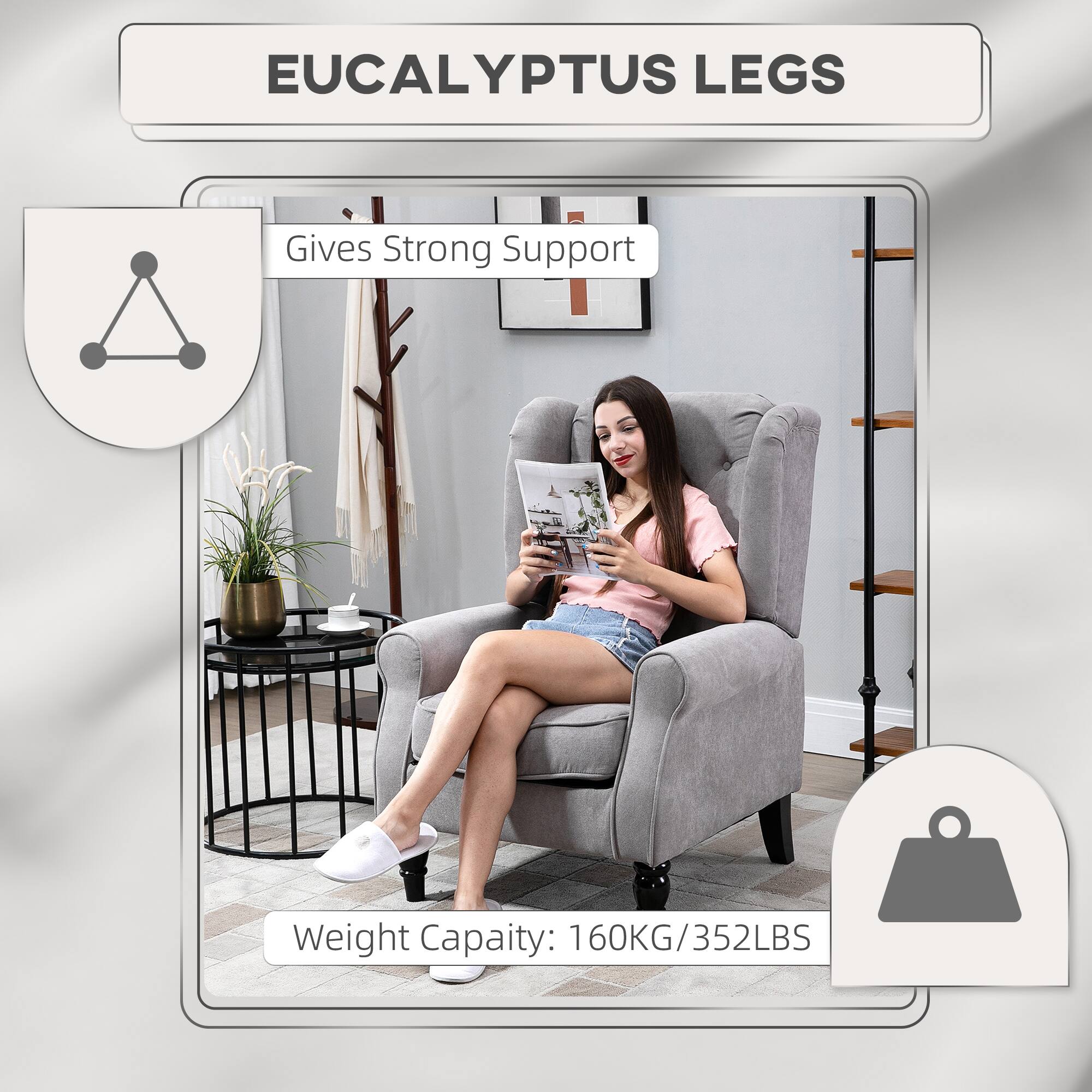 EUCALYPTUS LEGS
Gives Strong Support
Weight Capacity: 160KG/352LBS