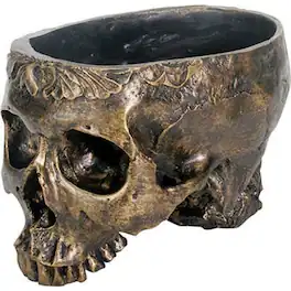 Pacific Trading - Human Skeleton Skull Planter Plant Pot Figurine 4.5 x 7 inch - Bronze