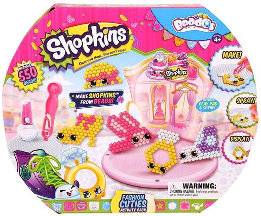 Shopkins
Once you shop... You can't stop!
INCLUDES 550 BEADS!
MAKE SHOPKINSTM FROM BEADS!
Beados
FOR AGE 4+
MAKE!
SPRAY!
PLAY PAD & SCENE!
DISPLAY!
FASHION CUTIES ACTIVITY PACK!
WARNING: CHOKING HAZARD Small parts & small balls. Not for children under 3 years.