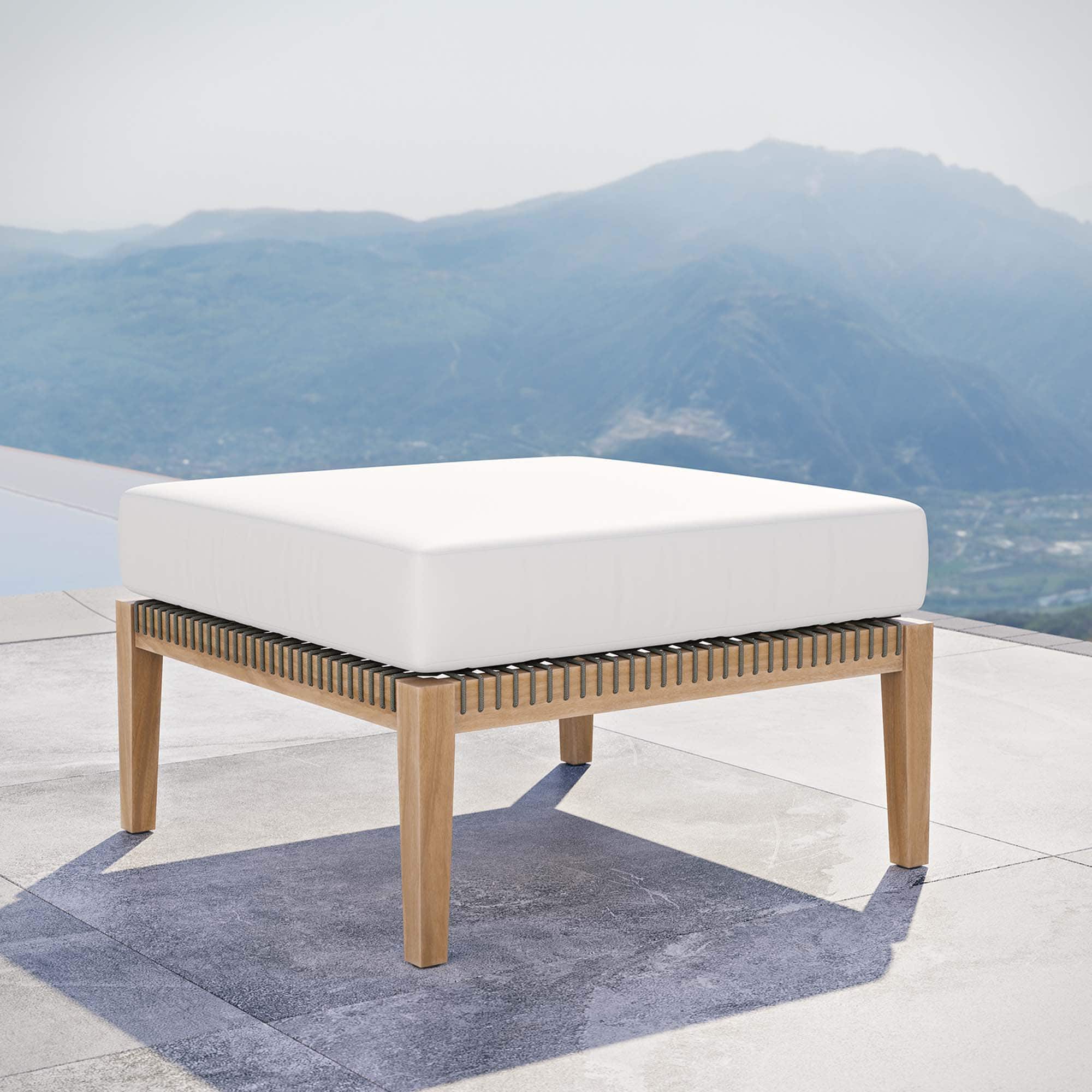 Clearwater Outdoor Patio Teak Wood Ottoman by Modway - Gray White