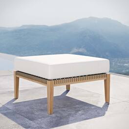 Clearwater Outdoor Patio Teak Wood Ottoman by Modway - Gray White